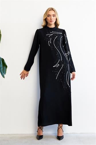 2201 Taş İşlemeli Abiye Elbise - Siyah