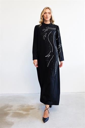 2201 Taş İşlemeli Abiye Elbise - Siyah