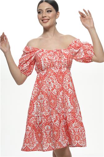 2351 Desenli Elbise - Nar Çiçeği