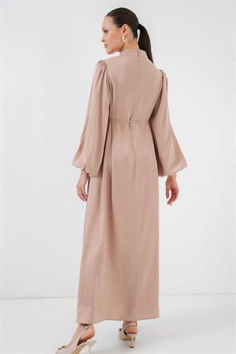 2510 Saten Kuşaklı Abiye Elbise - Bisküvi