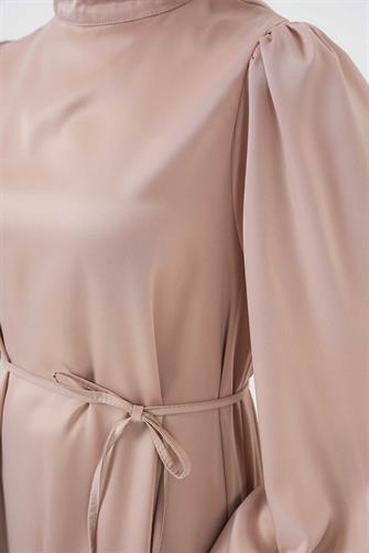 2510 Saten Kuşaklı Abiye Elbise - Bisküvi