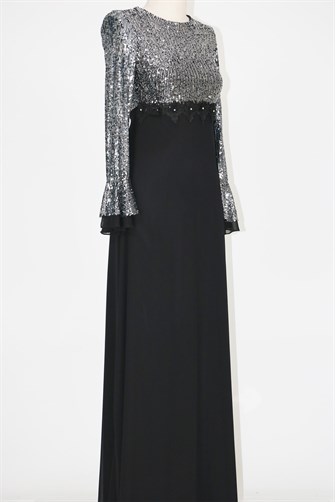 37283 Şifonlu Zara Payet Elbise - Siyah