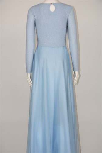 38035 Beli Dantel Şeritli Uzun Kol U.Elbise - Bebe Mavi