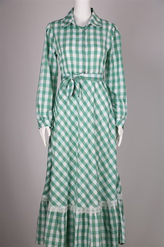 4092 Eteği Dantel Detaylı Elbise - Su Yeşili