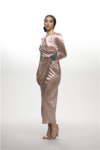 4460 Önü Büzgülü Kalem Saten Abiye