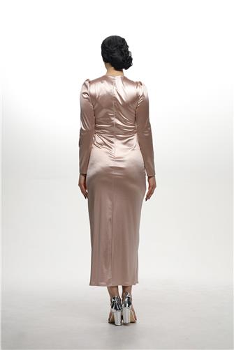 4460 Önü Büzgülü Kalem Saten Abiye