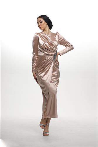 4460 Önü Büzgülü Kalem Saten Abiye