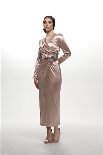 4460 Önü Büzgülü Kalem Saten Abiye