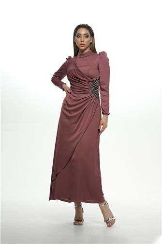 4495 Kalem Model Yanı Taş Detay Abiye