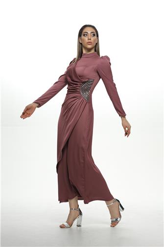 4495 Kalem Model Yanı Taş Detay Abiye