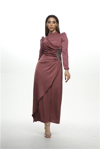 4495 Kalem Model Yanı Taş Detay Abiye