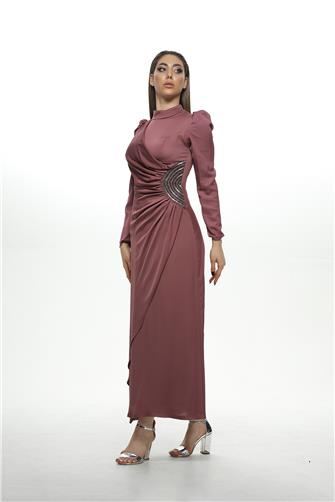 4495 Kalem Model Yanı Taş Detay Abiye