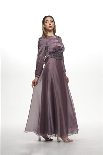 489 Omzu Ve Kemeri Çakma Taşlı Janjan Abiye Elbise