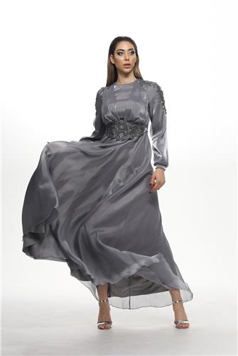 489 Omzu Ve Kemeri Çakma Taşlı Janjan Abiye Elbise