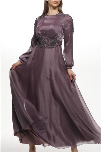 489 Omzu Ve Kemeri Çakma Taşlı Janjan Abiye Elbise