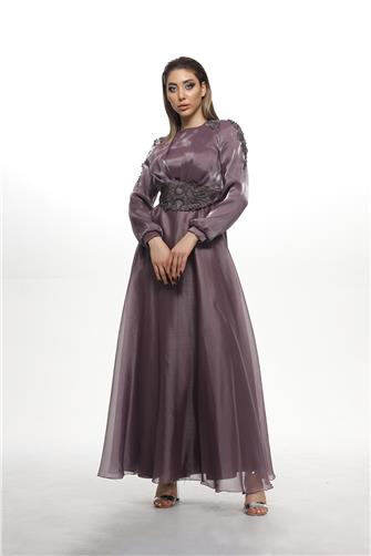 489 Omzu Ve Kemeri Çakma Taşlı Janjan Abiye Elbise