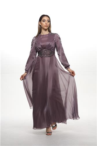 489 Omzu Ve Kemeri Çakma Taşlı Janjan Abiye Elbise