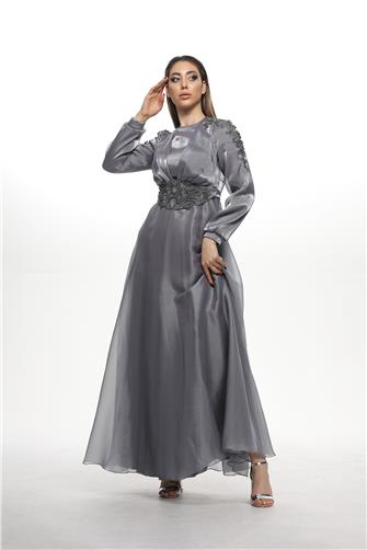 489 Omzu Ve Kemeri Çakma Taşlı Janjan Abiye Elbise