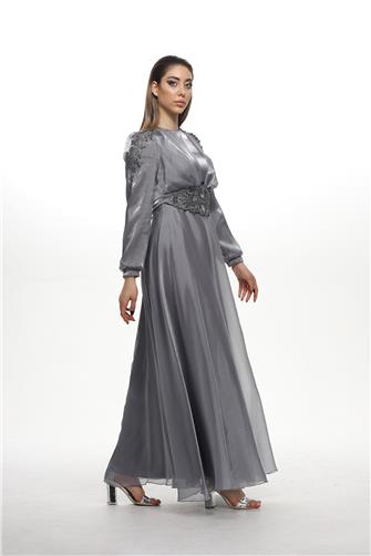 489 Omzu Ve Kemeri Çakma Taşlı Janjan Abiye Elbise