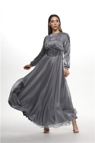 489 Omzu Ve Kemeri Çakma Taşlı Janjan Abiye Elbise