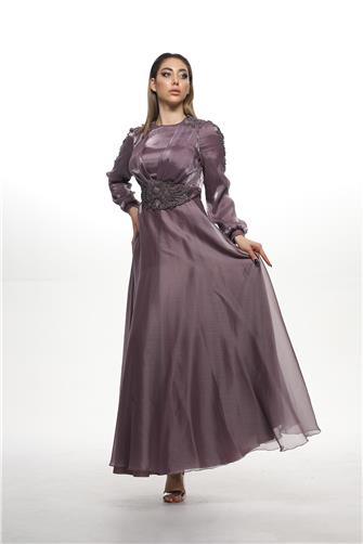 489 Omzu Ve Kemeri Çakma Taşlı Janjan Abiye Elbise