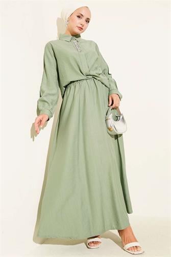 4945 Taşlı Etekli Çilek Takım - Mint Yeşili