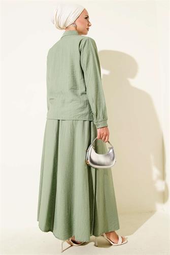 4945 Taşlı Etekli Çilek Takım - Mint Yeşili