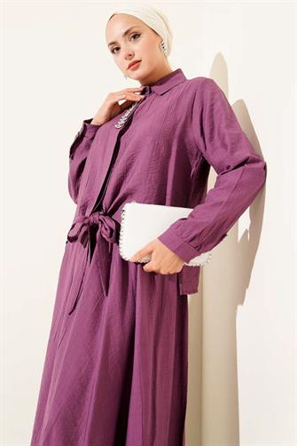 4945 Taşlı Etekli Çilek Takım - Mürdüm