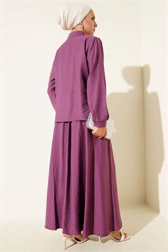 4945 Taşlı Etekli Çilek Takım - Mürdüm