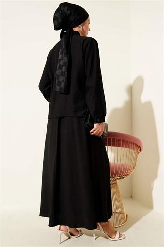 4945 Taşlı Etekli Çilek Takım - Siyah