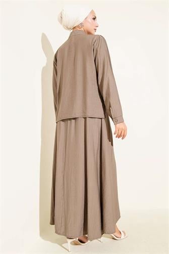 4945 Taşlı Etekli Çilek Takım - Toprak