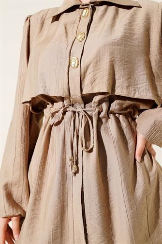 4952 Gold Düğmeli Çilek Takım - Bej