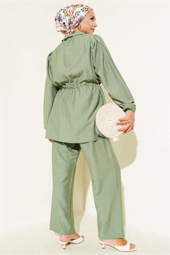 4952 Gold Düğmeli Çilek Takım - Mint Yeşili