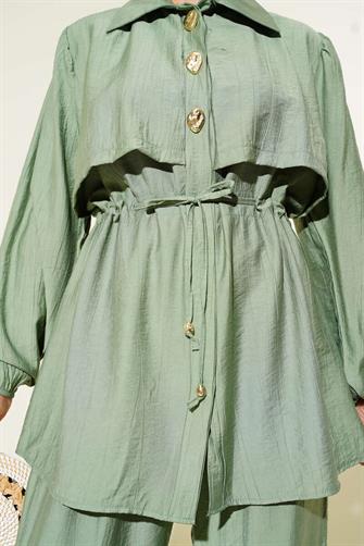 4952 Gold Düğmeli Çilek Takım - Mint Yeşili