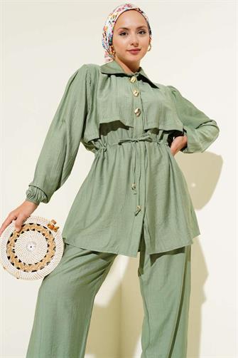 4952 Gold Düğmeli Çilek Takım - Mint Yeşili