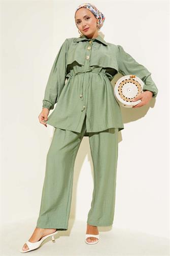 4952 Gold Düğmeli Çilek Takım - Mint Yeşili