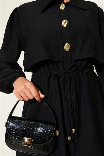 4952 Gold Düğmeli Çilek Takım - Siyah