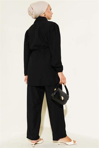 4952 Gold Düğmeli Çilek Takım - Siyah