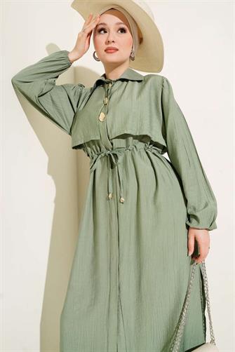 4963 Gold Düğmeli Çilek Takım - Mint Yeşili