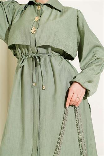 4963 Gold Düğmeli Çilek Takım - Mint Yeşili