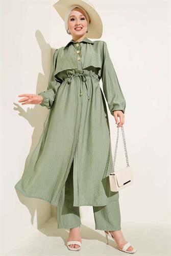 4963 Gold Düğmeli Çilek Takım - Mint Yeşili