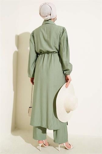 4963 Gold Düğmeli Çilek Takım - Mint Yeşili