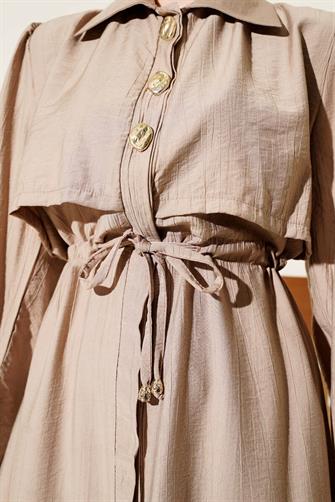 4963 Gold Düğmeli Çilek Takım - Vizon