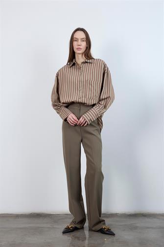 4969 Çizgili Gömlek - Kahverengi