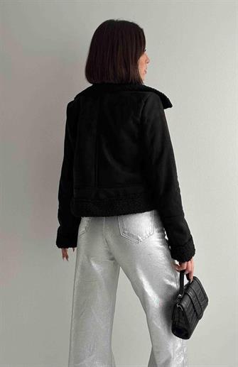 5170 Peluşlu Süet Mont - Siyah