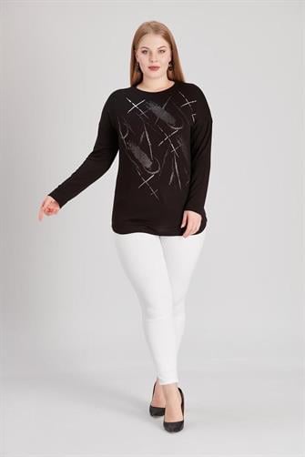 52-552 Çilek Kumaş Bluz - Siyah