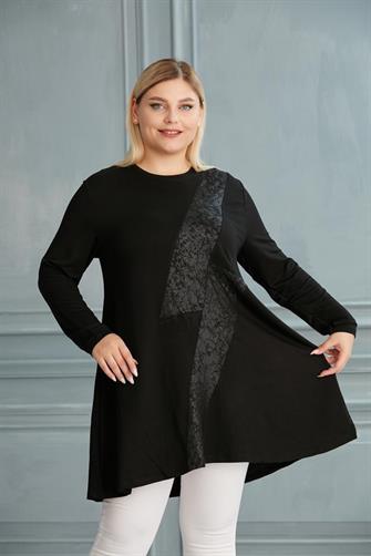 52-782 Kristal Kumaş Tunik - Siyah