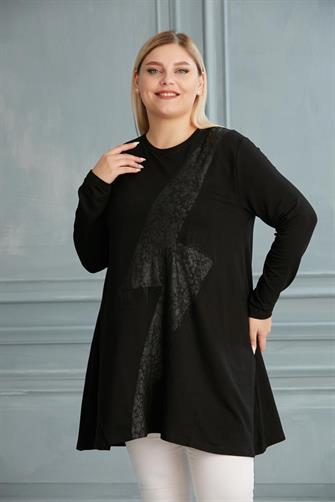 52-782 Kristal Kumaş Tunik - Siyah