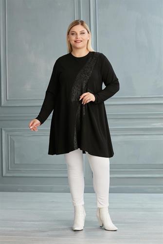 52-782 Kristal Kumaş Tunik - Siyah