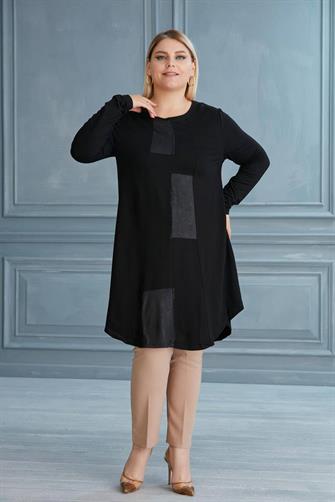 52-799 Kristal Kumaş Tunik - Siyah